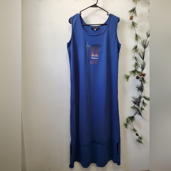 Fenini Dresses & Skirts - Fenini Art-to-Wear Blue Cotton Maxi Dress Artsy Boho Slit 100% Cotton